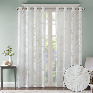 JLA Home Madison Park - Palm Palm Leaf Burnout Window Sheer Curtain with OEKO‑TEX Safety, Antique Silver Grommets & Coastal Flair MP40-4380