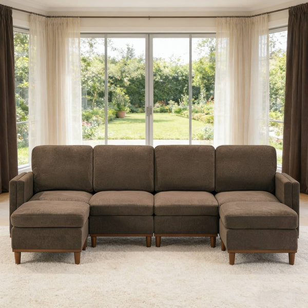 English Elm Modern Modular Sectional Sofa with Plush Cushions and Tapered Legs for Living Rooms Brown W2085S00100
