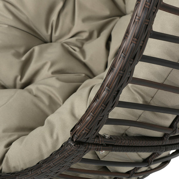 English Elm Christopher Knight Home® - HANGING Basket Chair with Water-Resistant Cushions, Durable PE Rattan & Steel Frame for Indoors Outdoors Khaki+Brown 60654.00BSTMBN