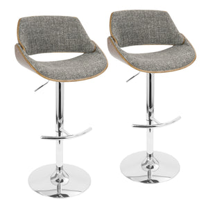 English Elm Fabrizzi Mid-Century Modern Adjustable Swivel Barstool Set of 2 — Walnut Frame, Plush Upholstery, Height Adjustable Comfort Grey B202S00838