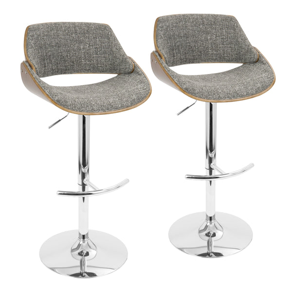English Elm Fabrizzi Mid-Century Modern Adjustable Swivel Barstool Set of 2 — Walnut Frame, Plush Upholstery, Height Adjustable Comfort Grey B202S00838