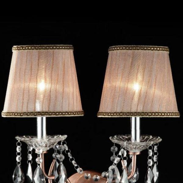 English Elm 17" Elegant Rosie Wall Sconce in Silvery Pink with Crystal Accents, Steel Body, Dual Candle Bulb Holders B072116029
