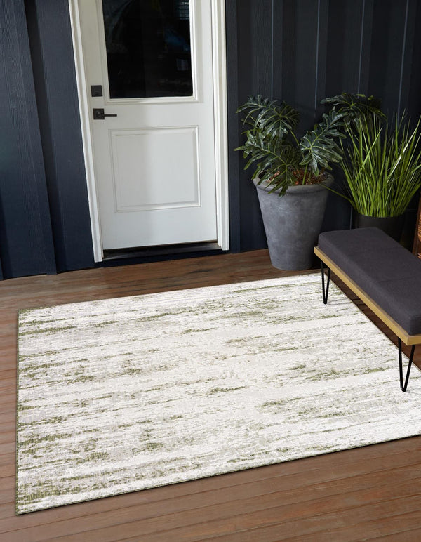 Unique Loom Outdoor Modern Cartago Machine Made Abstract Rug Green, Ivory 10' 0" x 10' 0"