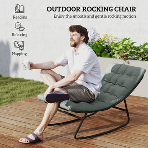 English Elm Outsunny Steel Frame Outdoor Rocking Chair Set with Mesh Seats and Thick Cushions W2225P485559