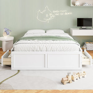 English Elm Wood Queen Platform Bed Solid Pine Frame Six Storage Drawers No Box Spring Needed White N709P241723K-1