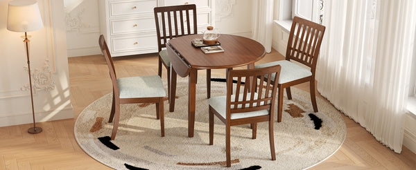 English Elm 5-piece Round Folding Dining Set with Mdf Table and Upholstered Chairs for Small Spaces Brown N752S0010618D