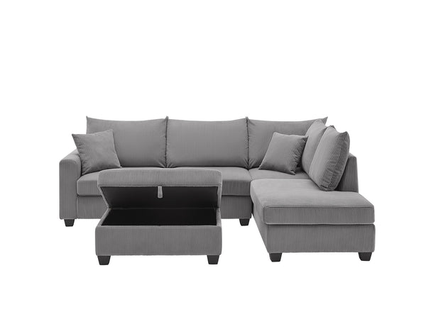 English Elm Rowan 107" Dark Gray Corduroy Sectional Sofa with Right Chaise, USB & USB-C Ports, Storage Ottoman B061S00922