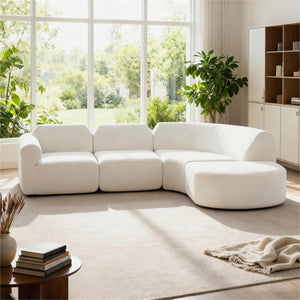 English Elm 111" Curved Sectional Sofa Set Plush Lamb Wool Upholstery Deep Seat Ottoman Lounge N767P371305B