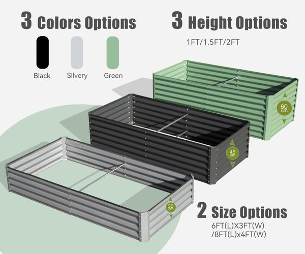 English Elm 6x3x1.5ft Galvanized Raised Garden Bed — Heavy-Duty Steel Planter with Open Base, Reinforced Rods, Safe Edge for Vegetables Flowers and Easy Assembly Gray W1859P197913