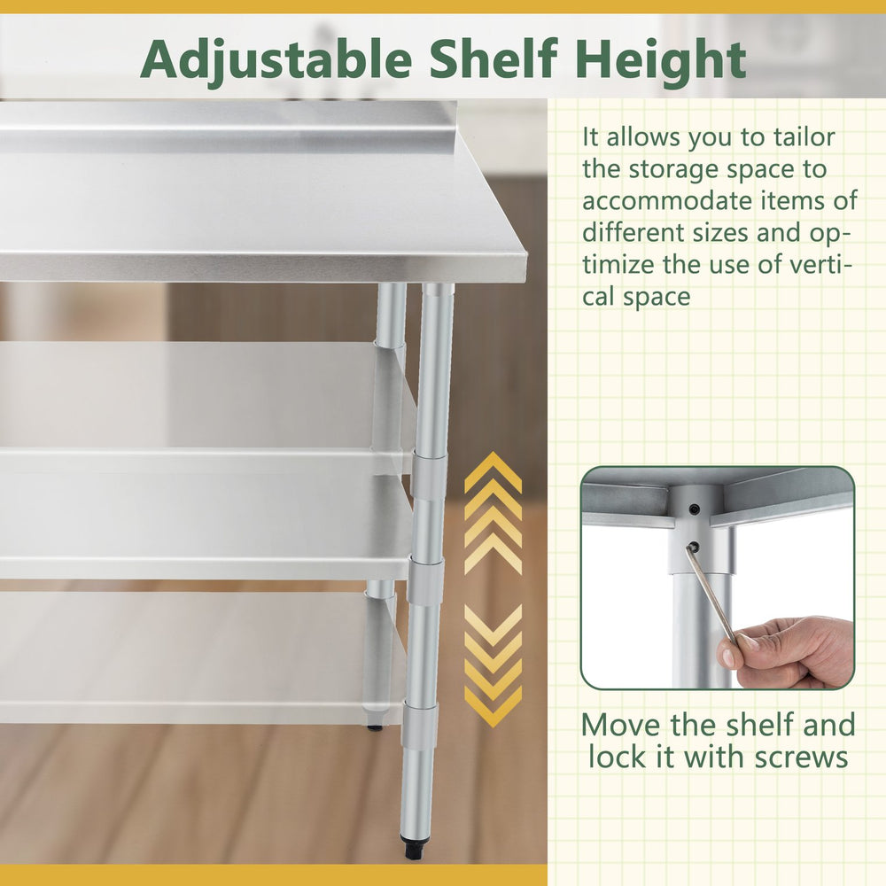 English Elm 24x60 Stainless Steel Prep Table with Adjustable Undershelf, Galvanized Legs, Heavy-Duty 24x60x37in Workstation for Kitchen Commercial Use W1422P252476