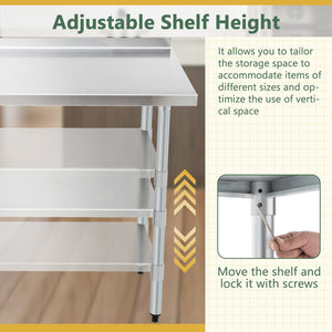 English Elm 24x60 Stainless Steel Prep Table with Adjustable Undershelf, Galvanized Legs, Heavy-Duty 24x60x37in Workstation for Kitchen Commercial Use W1422P252476