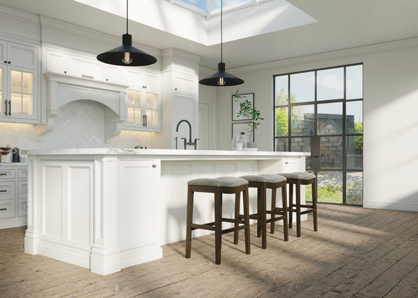English Elm 31in. Farmhouse Whitewash Hardwood Barstool Nailhead Upholstered Seat Kitchen Island Accent Smoke Grey B2751P436421