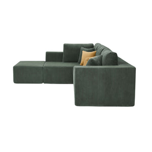 English Elm Full Corduroy Upholstered L-shaped Sectional with Moveable Ottoman Ready to Use Dark Green B2748S00051