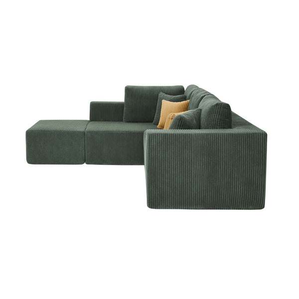 English Elm Full Corduroy Upholstered L-shaped Sectional with Moveable Ottoman Ready to Use Dark Green B2748S00051