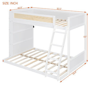 English Elm Twin Over Full Bunk Bed with Cane Guardrail Led Lighting and Built-in Bookshelf White LT000351AAK