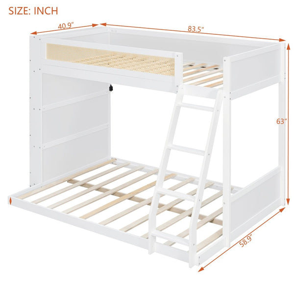English Elm Twin Over Full Bunk Bed with Cane Guardrail Led Lighting and Built-in Bookshelf White LT000351AAK