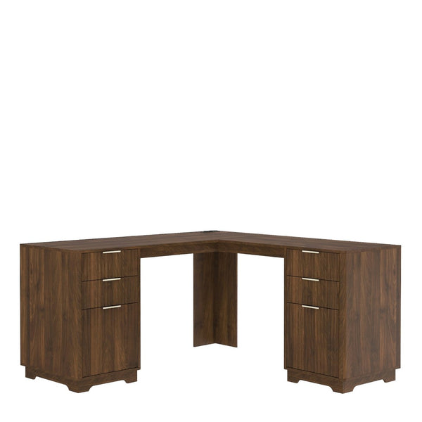 English Elm L Shaped Corner Desk with Storage Cabinet Built in Charging Station Home Office W1321S00037