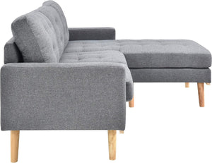 English Elm 1pc Mid-century Modern Linen-like Sectional with Tufted Back and Reversible Chaise B011P203039