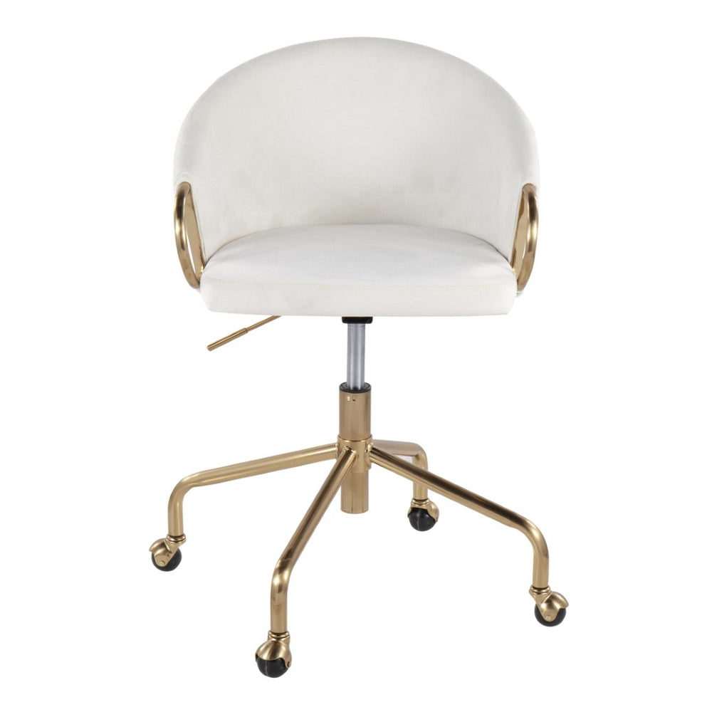 English Elm Task Chair with Black Velvet Seat and Glam Metal Base for Home Office Cream,Gold B202P474176