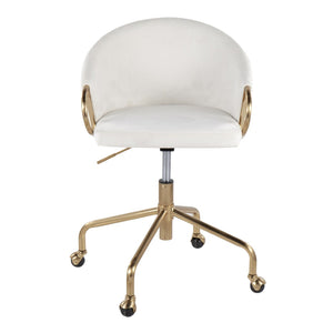 English Elm Task Chair with Black Velvet Seat and Glam Metal Base for Home Office Cream,Gold B202P474176