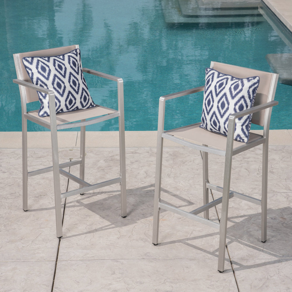 English Elm Christopher Knight Home® - 29.50" Barstools Set of 2 – Silver Rust‑Proof Aluminum Frame, Grey Mesh, Weatherproof Patio Seating Durable Comfort 29.50" 60011.00SECR