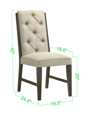 English Elm 2pc Upholstered Chairs Button-Tufted Beige Fabric with Espresso Wood Frame Stylish Durable Seating B011P376989