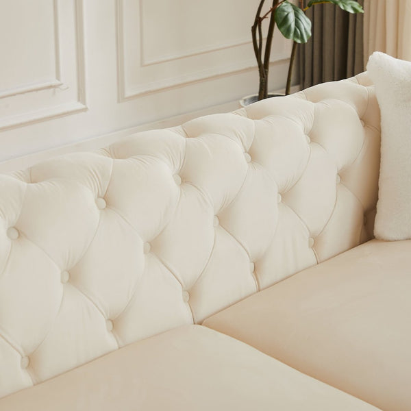 English Elm Fx Chesterfield Sofa Set Tufted Tech Fabric Upholstered Living Room Seating Combo Beige W1926S00088