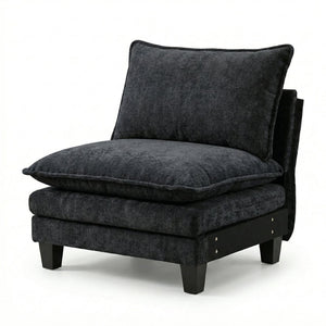 English Elm Modern Chenille Three Seat Sofa with Ottoman Usb Charging Ports and Storage Pockets Black W2519S00002