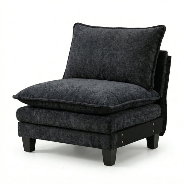 English Elm Modern Chenille Three Seat Sofa with Ottoman Usb Charging Ports and Storage Pockets Black W2519S00002