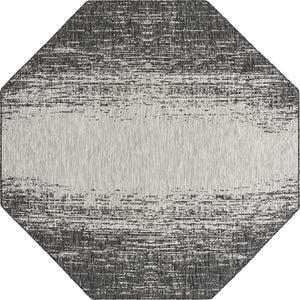 Unique Loom Outdoor Modern Ombre Machine Made Abstract Rug Charcoal Gray, Ivory/Gray 7' 10" x 7' 10"