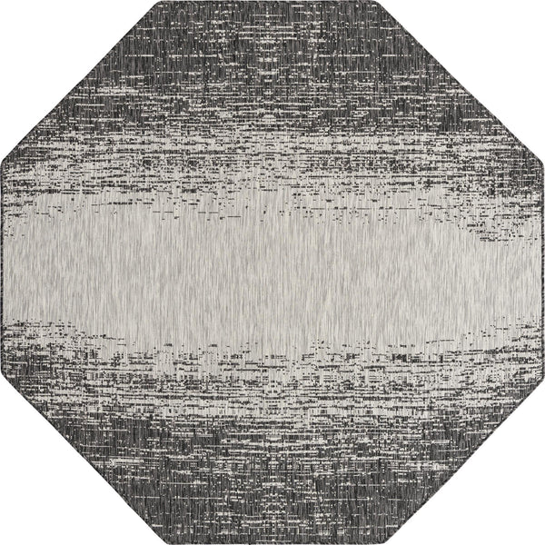 Unique Loom Outdoor Modern Ombre Machine Made Abstract Rug Charcoal Gray, Ivory/Gray 7' 10" x 7' 10"
