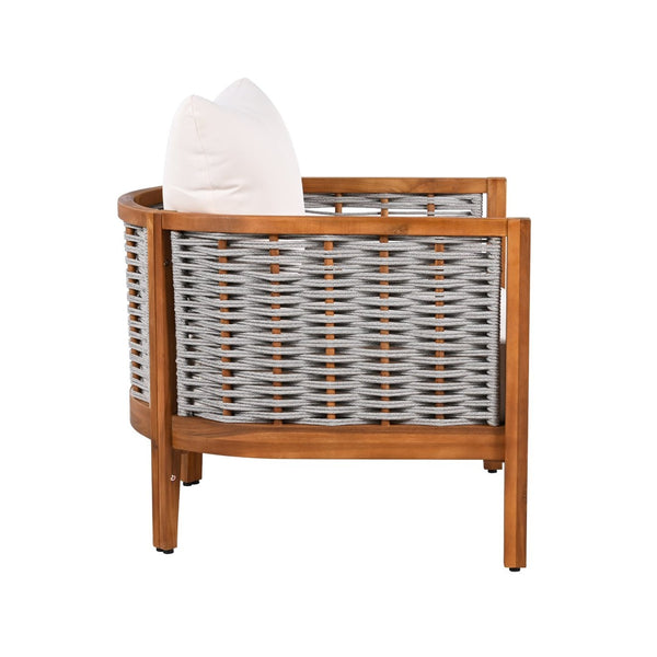 English Elm Outdoor Acacia Wood Tub Chair Woven Rope Deep Seating with Cushions for Patio Garden N780P245859G