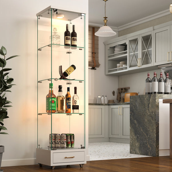 English Elm Modern Glass Display Cabinet With Led Lights, Quick-Assembly 4-Shelf Storage For Collectibles & Decor W241P268239