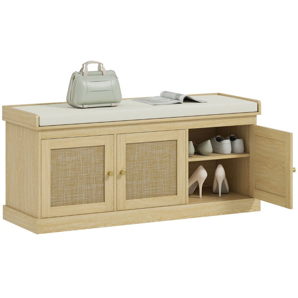 English Elm Homcom Entryway Storage Bench Padded Linen Seat Dual Cabinets White Mdf Hallway W2225P485637