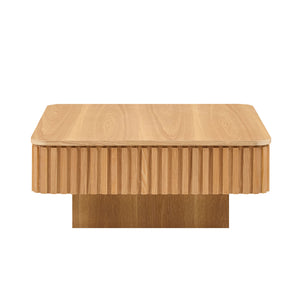 English Elm 35.43 Inch Modern Handcraft Drum Coffee Table Square Lift-Top with Hidden Storage & Wood Grain Finish Natural Ash W2582P340809