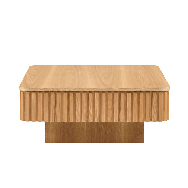 English Elm 35.43 Inch Modern Handcraft Drum Coffee Table Square Lift-Top with Hidden Storage & Wood Grain Finish Natural Ash W2582P340809