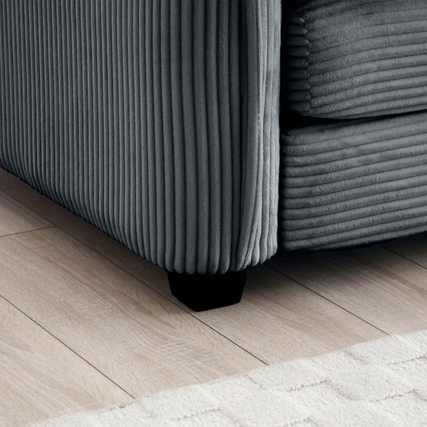 English Elm Mira Grey Corduroy 3-Seater Sofa — Retro-Modern Design, Memory Foam Cushions & Removable Arms W714S00755