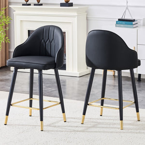 English Elm Set of 2 Pu Leather Barstools with Gold Footrest Curved Back for Kitchen Island Black W1151P383770