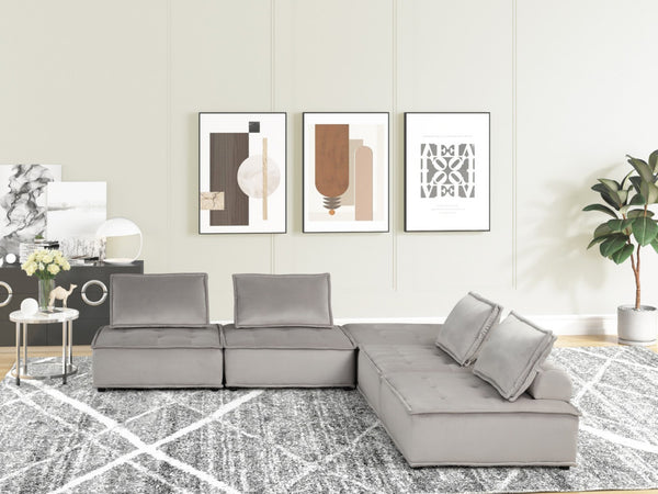 English Elm Aveline Modular Velvet Sectional Sofa with Tufted Cushions and Ottoman Versatility Light Gray B2749S00033