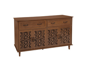 English Elm 4 Door Sideboard Buffet with Hand Carved Geometric Panels Black Oak Finish Raised Legs W688P359947