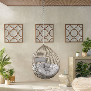 English Elm Christopher Knight Home® - MORRIS Teardrop Hanging Chair with 8ft Chain — Durable Woven Rattan, Water‑Resistant Cushions, Cozy Lounge Grey 70773.00