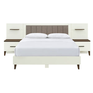 English Elm Christopher Knight Home® - Queen Upholstered Bed Frame with 2 Nightstands, 108" Headboard, Floating Shelves, White Brown Finish N758Q080001W