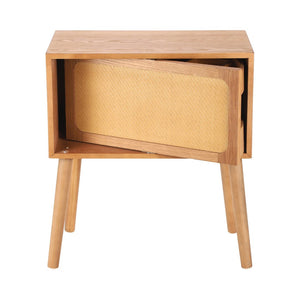 English Elm Rotating Rattan Nightstand Push Open Hidden Storage Mid Century Wood Leg Bedside Natural N761P288451M