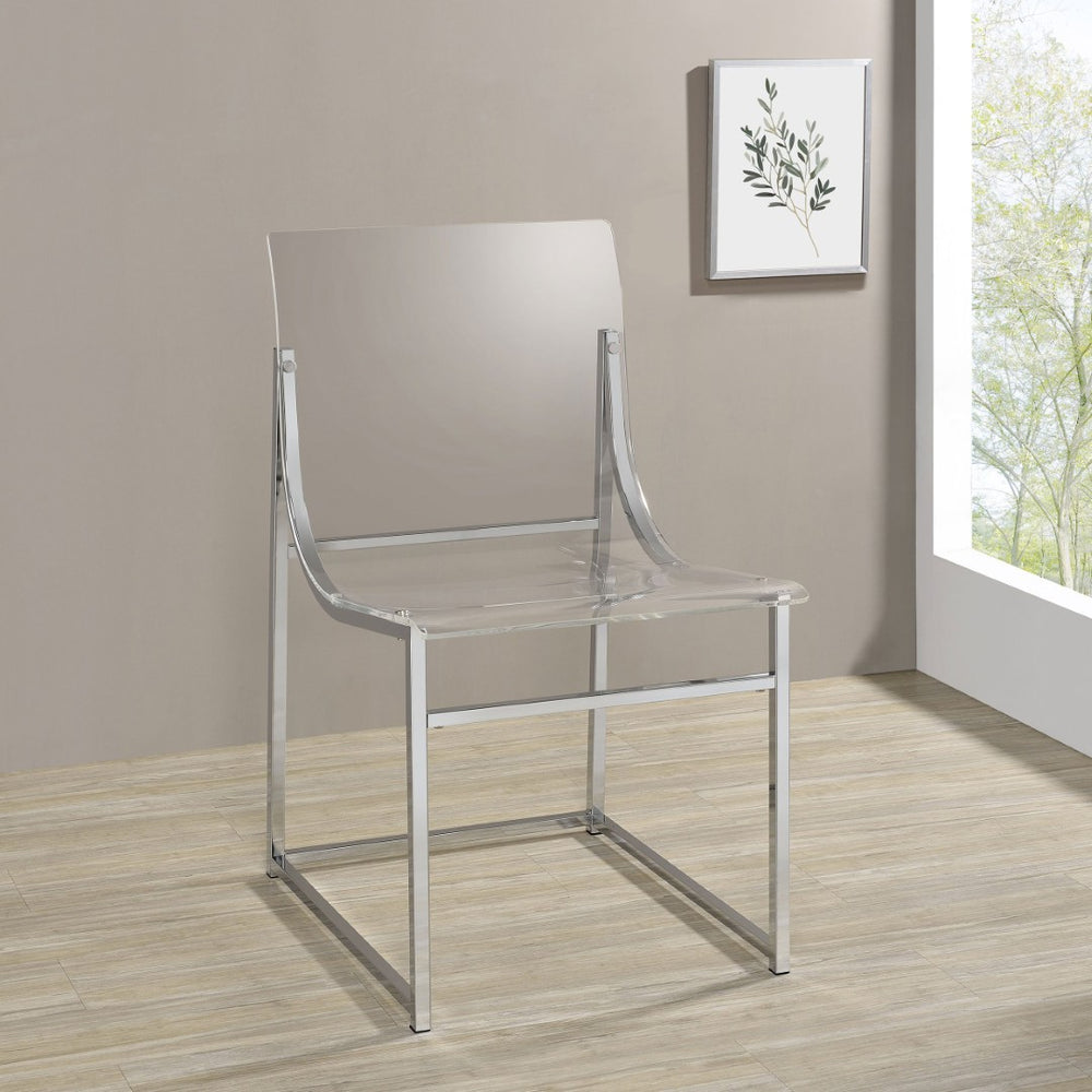 English Elm Hartsell Clear Acrylic Sled Base Dining Chairs Glam Chrome Set for Modern Rooms B062P440064