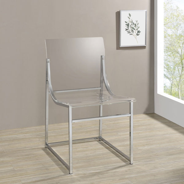 English Elm Hartsell Clear Acrylic Sled Base Dining Chairs Glam Chrome Set for Modern Rooms B062P440064