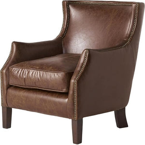 English Elm Genuine Top-grain Leather Accent Chair Studded Trim Solid Wood Frame Living Room N767P419112W