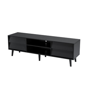 English Elm 63 Vintage Bevel TV Stand 63-inch Media Console with Drawers and Open Shelves, Rustic Artful Design Black W578P193299