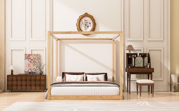 English Elm King Canopy Platform Bed with Support Legs, Sturdy Pine & MDF Slat Base for Cool, Fresh Mattress Natural WF309290AAM