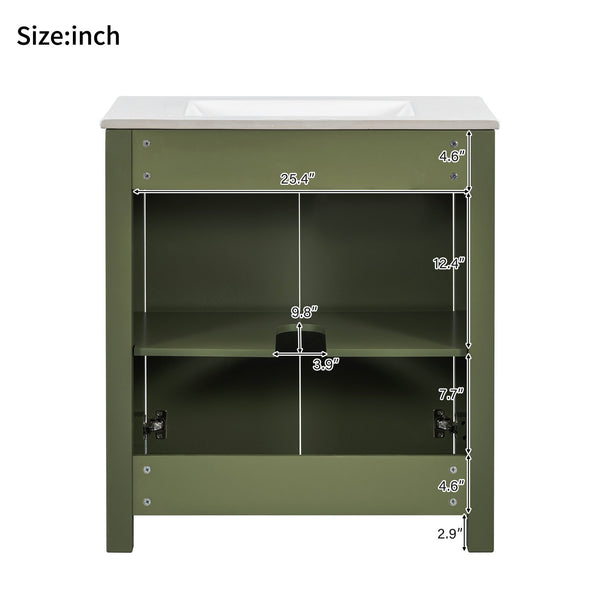 English Elm 30'' 30'' Farmhouse Bathroom Vanity Olive Green with Ceramic Sink, Adjustable Shelves, Soft-Close Doors, Rustic Wood Frame N729P290712F