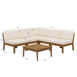 English Elm Christopher Knight Home® - Grenada 5-Seater Acacia Wood Sectional Sofa Set - Weather-Resistant, Handcrafted Comfort & Style N773OS00056C